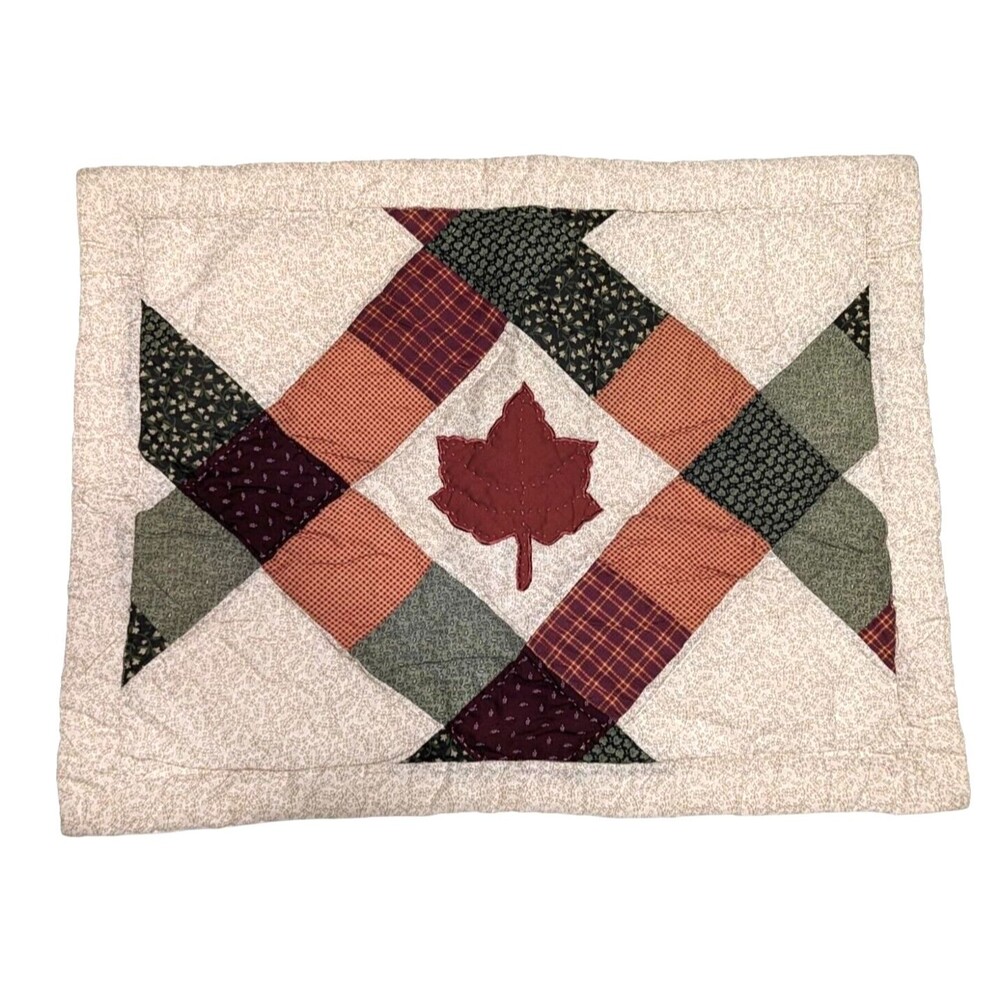 Maple Leaf Patchwork Quilted Pillow Sham Rust Green Cream 23 x 29-in Cotton/Poly